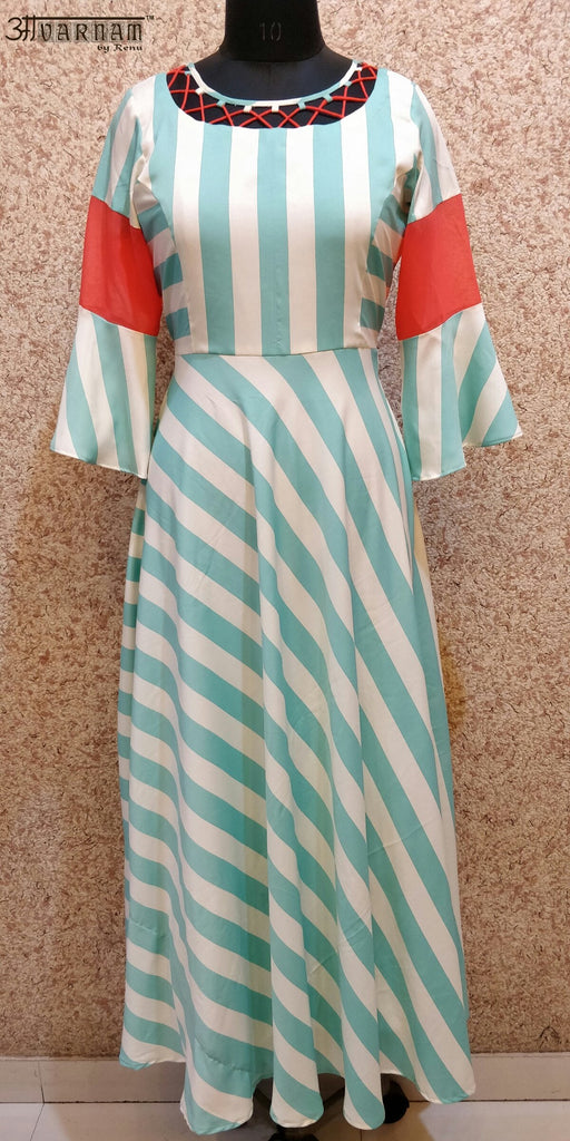 Aavarnam By Renu - Stripes Flared Dress - GVVVRK00676 - ALL MY WISH