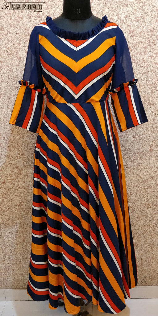 Aavarnam By Renu - Flared Stripes Dress - EEBRK00680 - ALL MY WISH