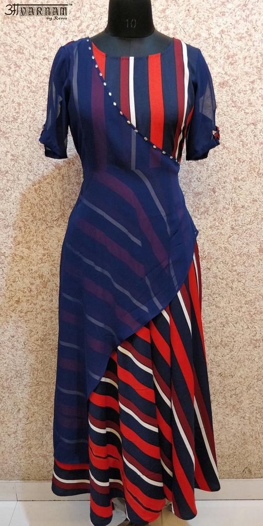 Aavarnam By Renu - Stripes Flared Dress - EIBRK00681 - ALL MY WISH