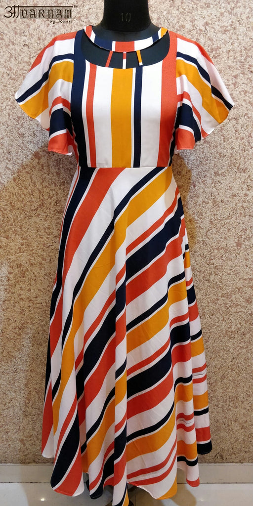 Aavarnam By Renu - Stripes Flared Dress - EBVRK00682 - ALL MY WISH