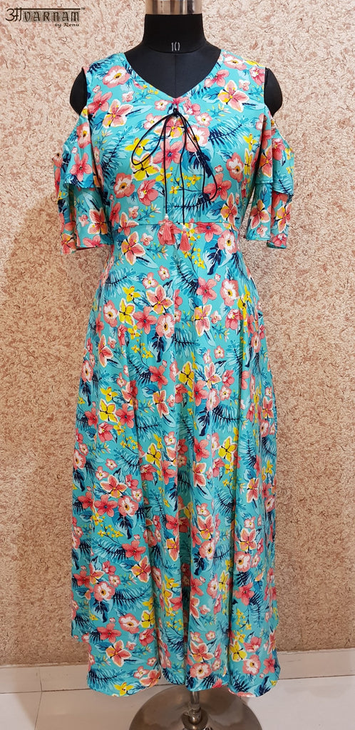 Aavarnam By Renu - Multi Color Flared Floral Maxi Dress - EPVRK00707 - ALL MY WISH