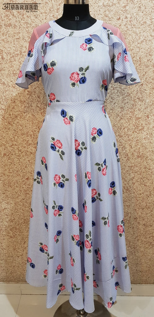 Aavarnam By Renu - Stripes Flared Maxi Dress - EPVRK00709 - ALL MY WISH