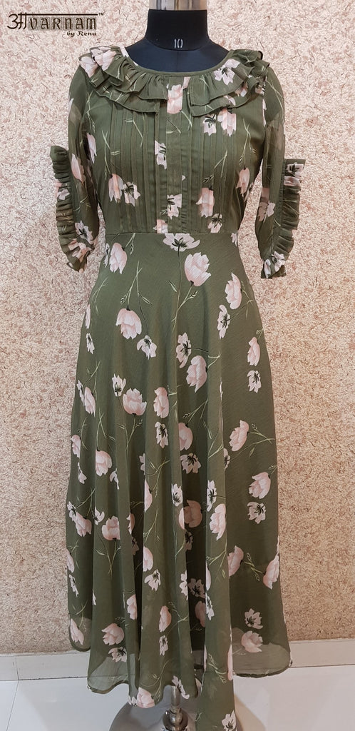 Aavarnam By Renu - Flared Floral Maxi Dress - EEVRK00714 - ALL MY WISH