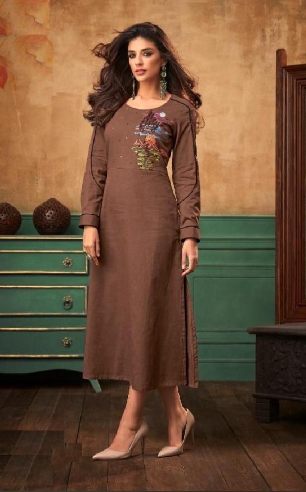 Embroidered Long Cotton Kurti - R00012 - ALL MY WISH