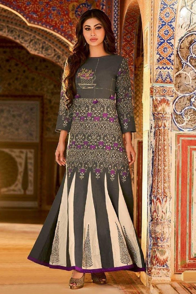 Soft Cotton Embroidered Flared Kalidar Dress - R00149 - ALL MY WISH