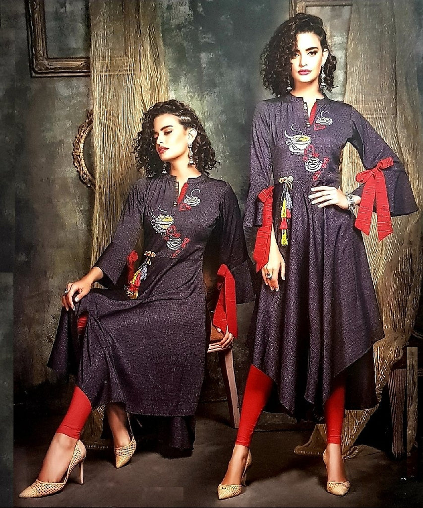 Embroidered Trendy and Stylish Cotton Kurti - R00289 - ALL MY WISH