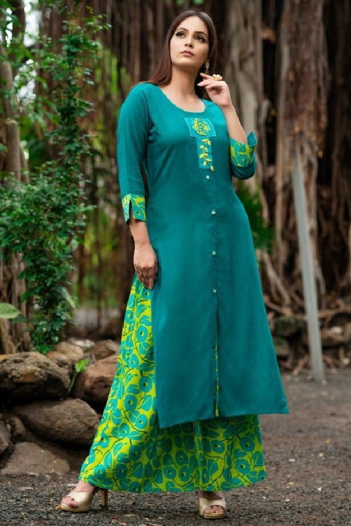 Embroidered Reyon Cotton Kurti With Pallazo - R00320 - ALL MY WISH