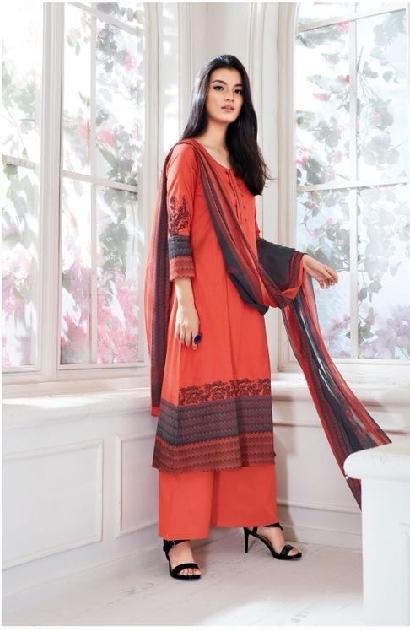 Embroidered Cotton Un-Stitch Suit - S00088 - ALL MY WISH