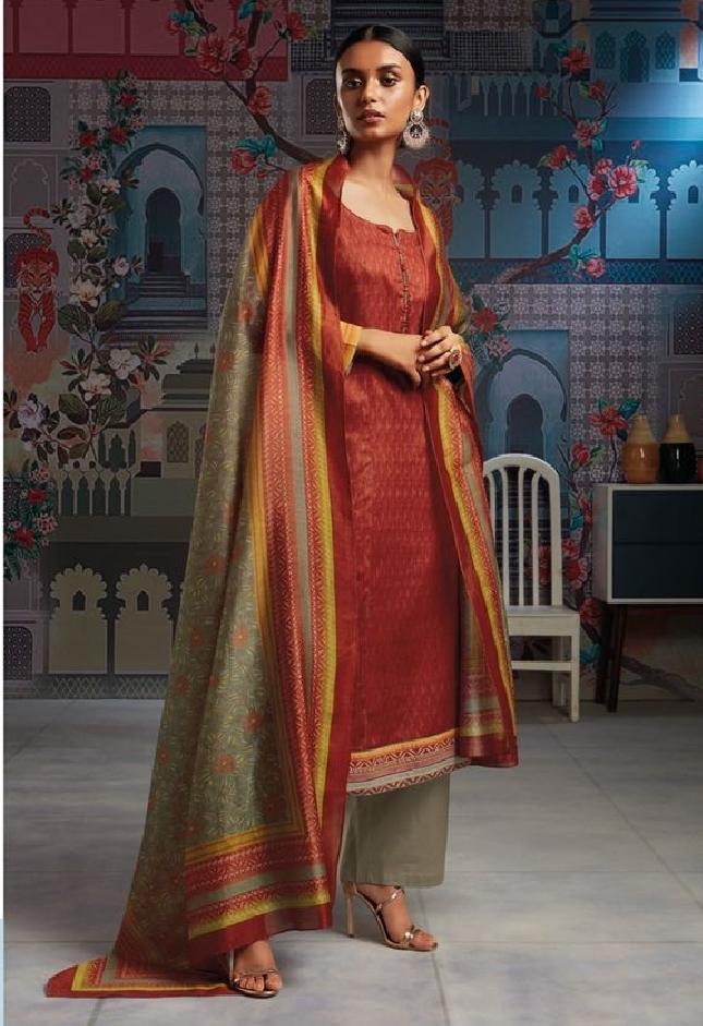 Formal Glaze Cotton Un-Stitch Suit With Embroidered Border - S00113 - ALL MY WISH