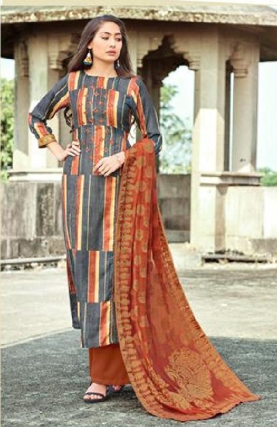 Embroidered Pashmina Un - Stitch Woollen Suit - S00188 - ALL MY WISH