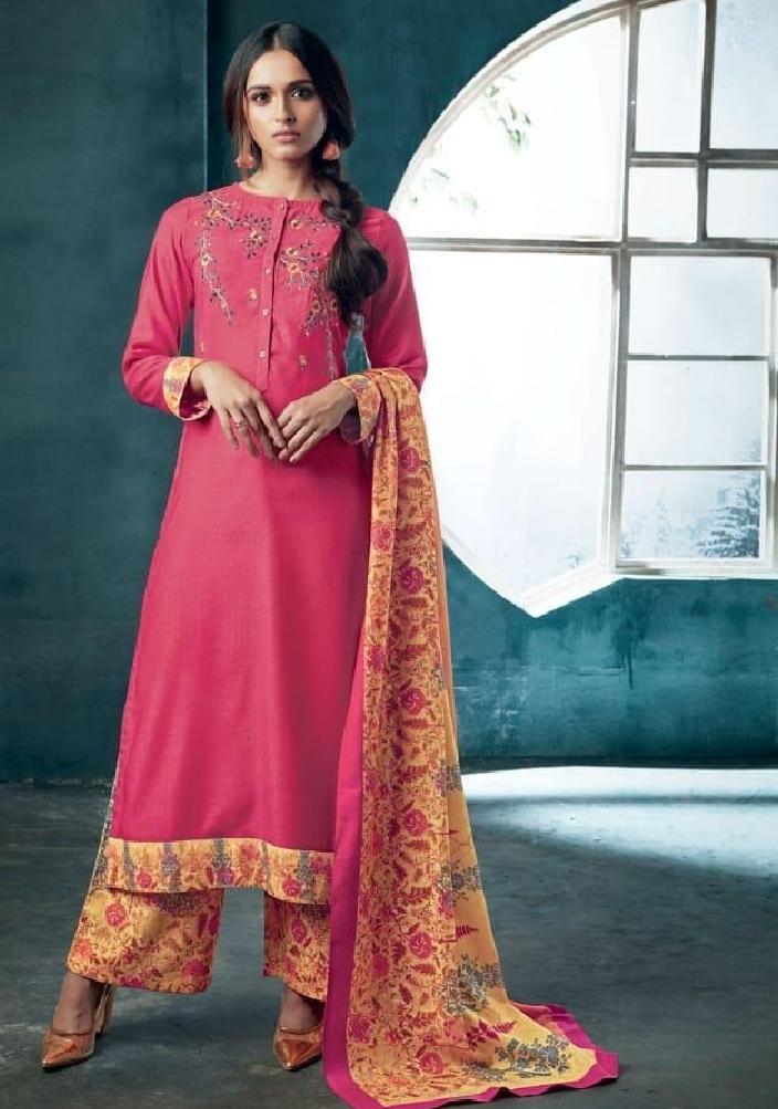 Embroidered Pashmina Un-Stitch Suit - S00204 - ALL MY WISH