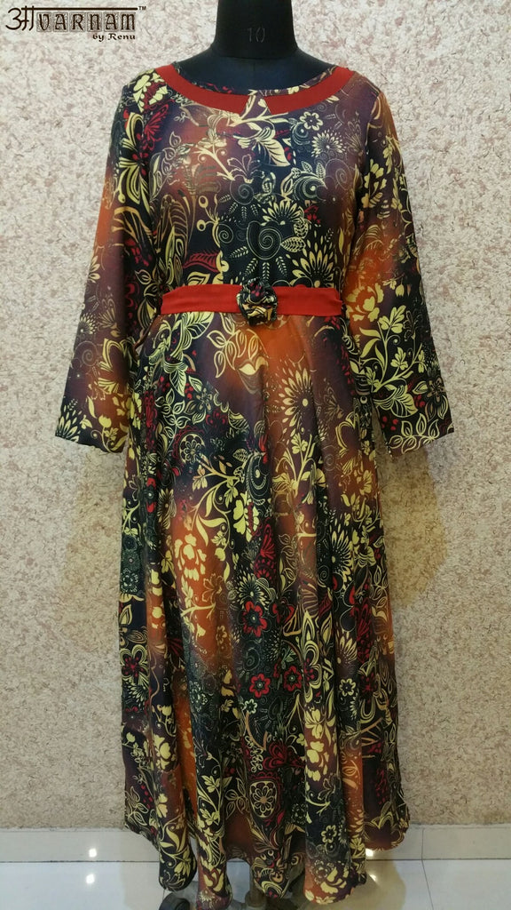 Aavarnam By Renu - Multi Color Flared Pashmina Maxi Dress -  GPBVRW00146 - ALL MY WISH
