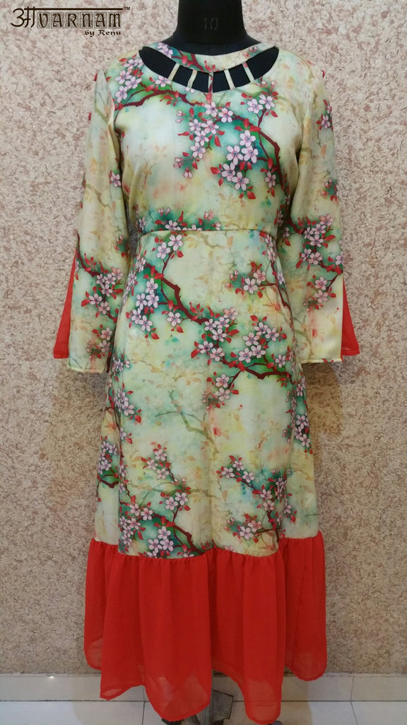 Aavarnam By Renu - Multi Color Pashmina Maxi Dress - GNVVRW00148 - ALL MY WISH