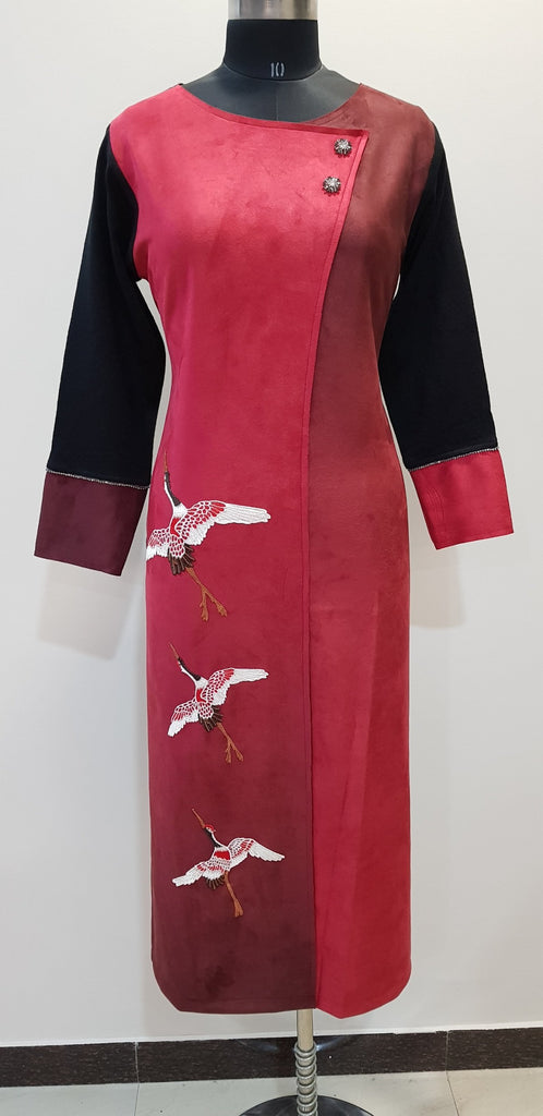 Embroidered Woollen Kurti - W00216 - ALL MY WISH